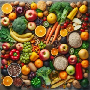 fruits, vegetables, and whole grains