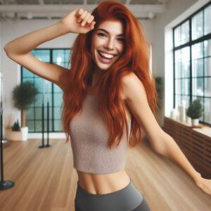 red-head woman dancing as exercise