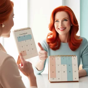 An image of a friendly interaction with two women marking a calendar.