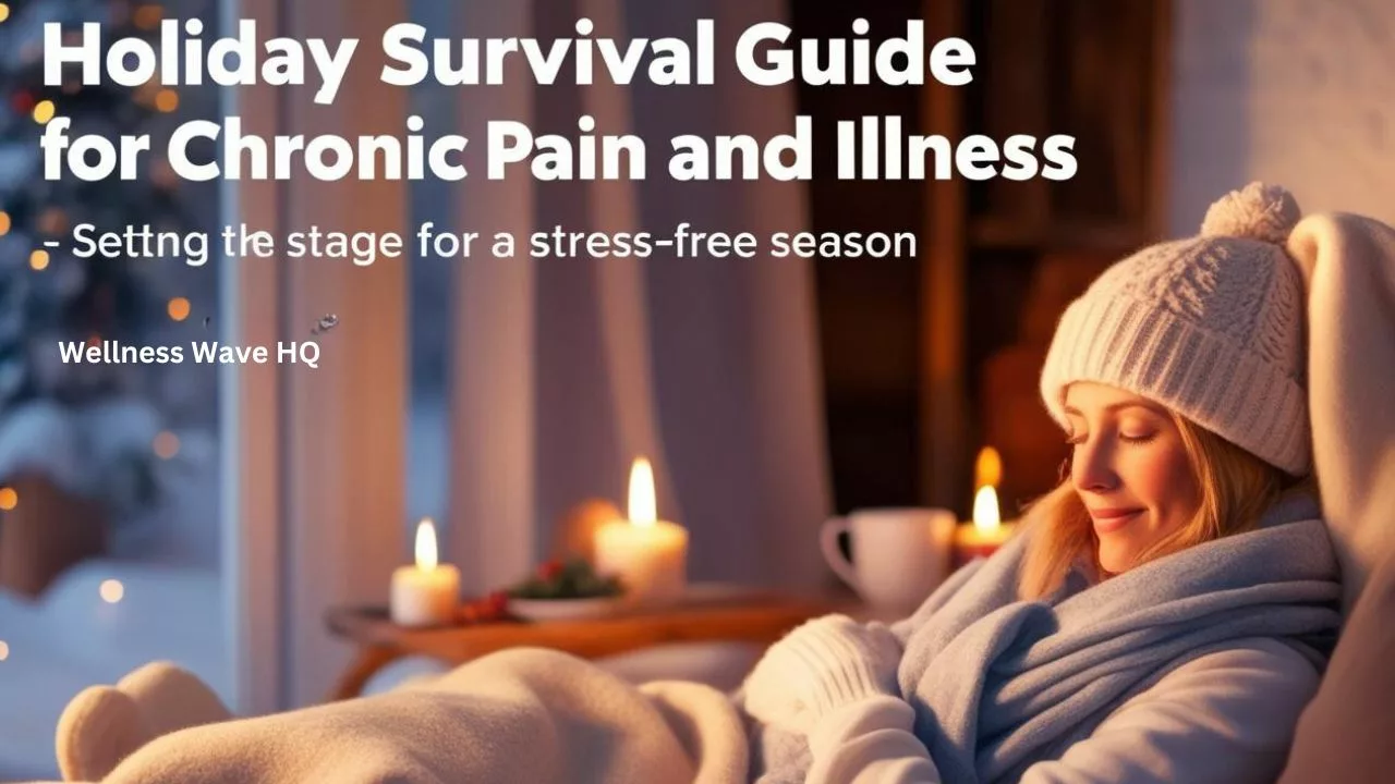 An image of a woman wrapped up in a blanket. Title of article "Holiday Survival Guide for Chronic Pain and Illness".